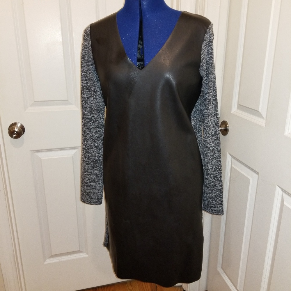 Faux leather V-neck dress small